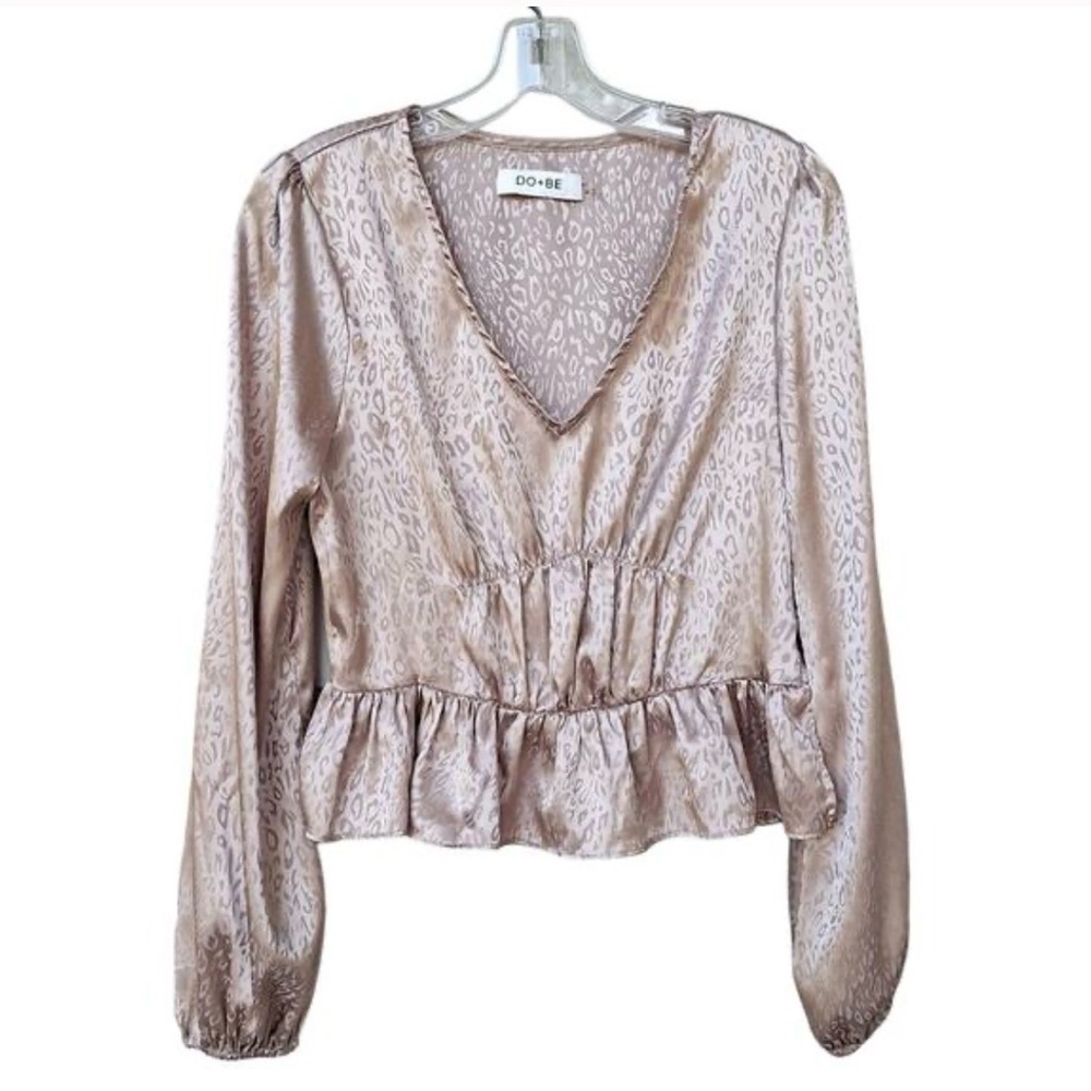 DO+BE Taupe Animal Print Peplum Blouse
